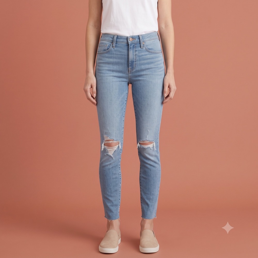 Madewell 9" Mid-Rise Skinny Jeans Womens 27 Blue Distressed‎ Denim Magic EUC